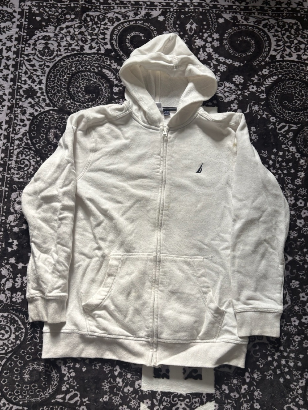 Nautica White Zip Up Hoodie Youth L 14-16